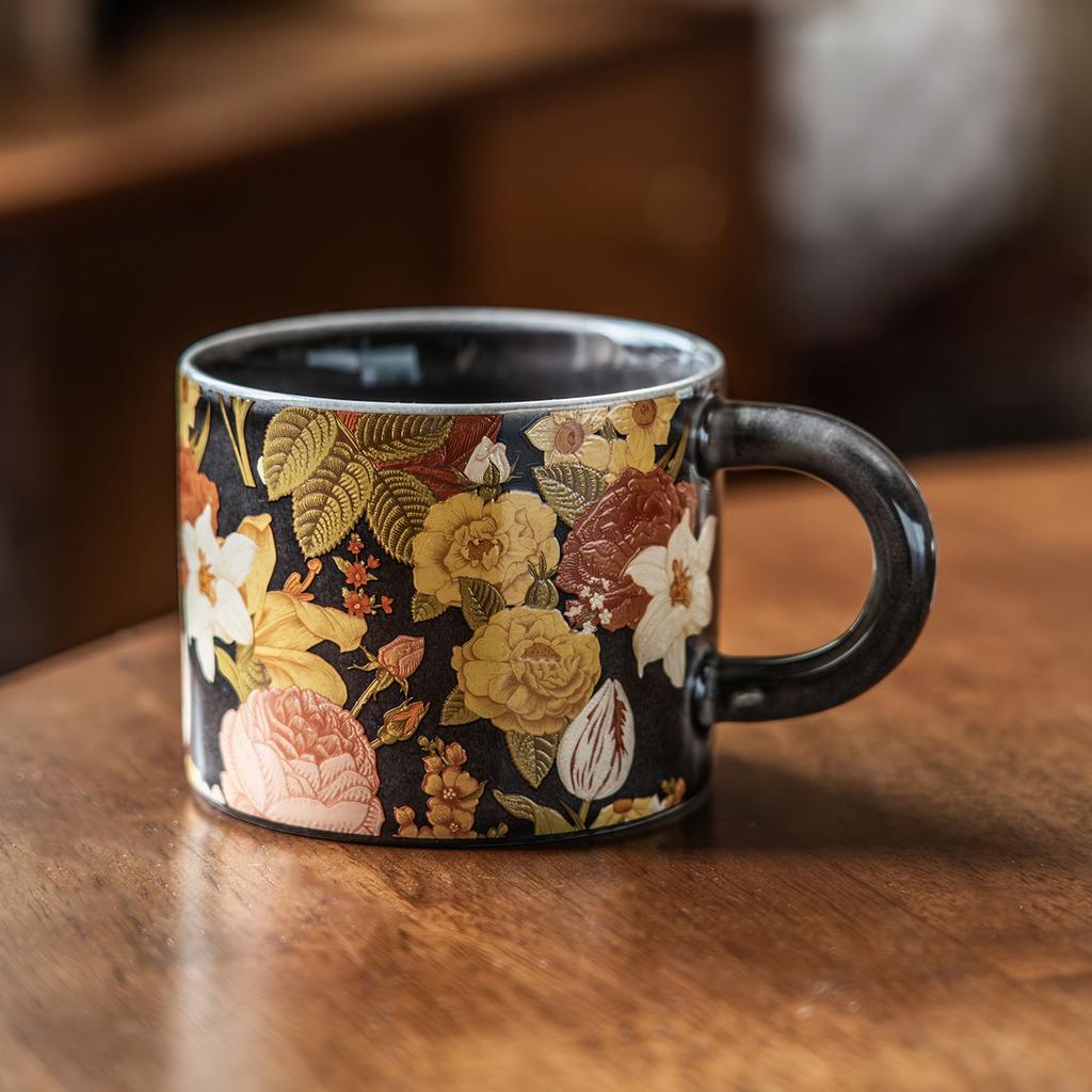 Retro Style Flower Ceramic Mug Household High-End Coffee Cup Afternoon Tea Cup Large-Capacity Water Cup