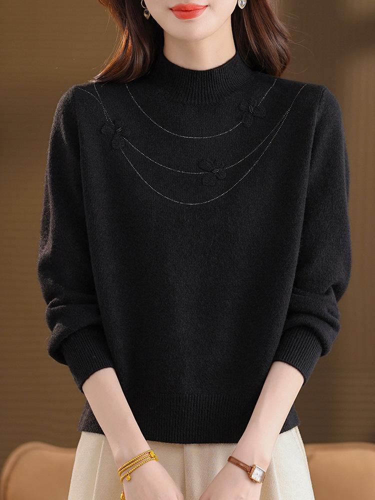 Winter-Strickpullover mit halbem Kragen für Mütter - Vielseitiges Herbst-/Winter-Pullover-Oberteil für Frauen mittleren Alters und ältere Frauen
