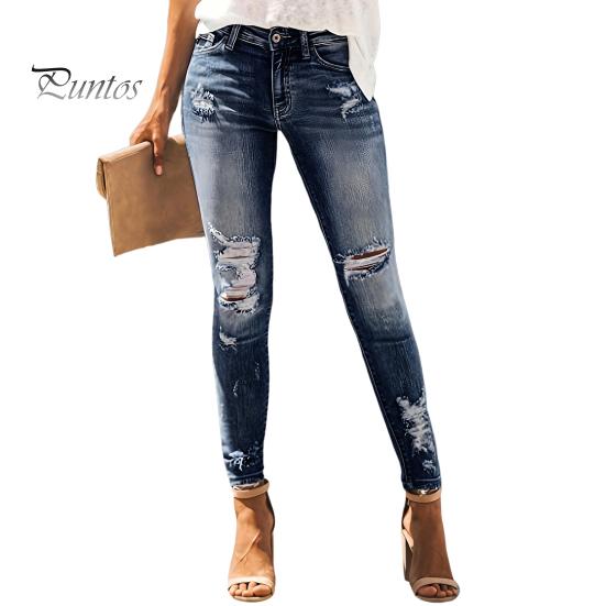 

Женские моделирующие узкие джинсы с высокой талией, рваные потертые джинсовые брюки, эластичные леггинсы, джинсовые брюки L темно-синий