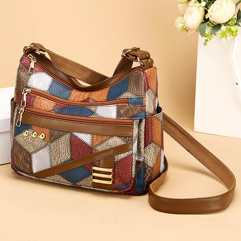 Versatile Middle-aged Women's Bag Cross-border Women's Soft Leather Backpack New Fashionable 3D Lattice Large-capacity Messenger Bag