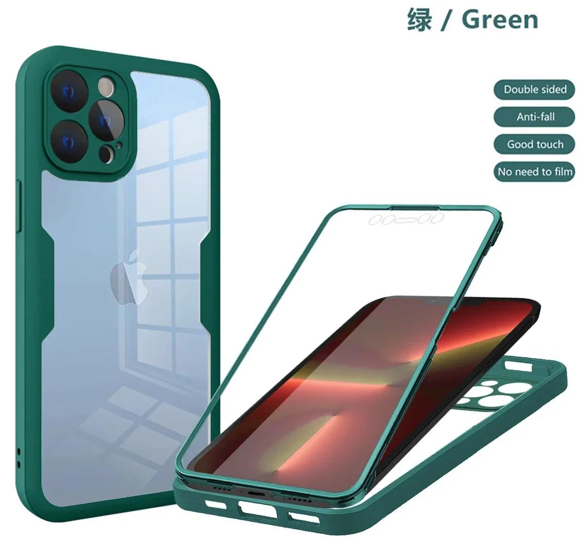 

Чехол из жидкого силикона с полной защитой на 360 градусов для iPhone 16 16E 15 14 13 12 11 Pro Max X XR SE Plus Противоударный чехол Защитная пленка для экрана for iPhone 16 Pro