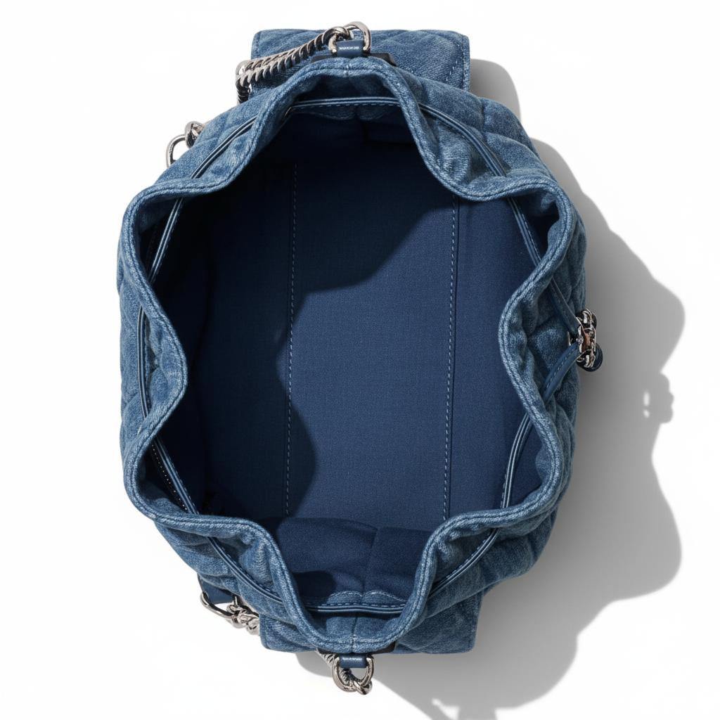 Tory Burch Charlie Adjustable Detachable Shoulder Strap Denim Shoulder Bag Women Shoulder Bag Blue 183603-400