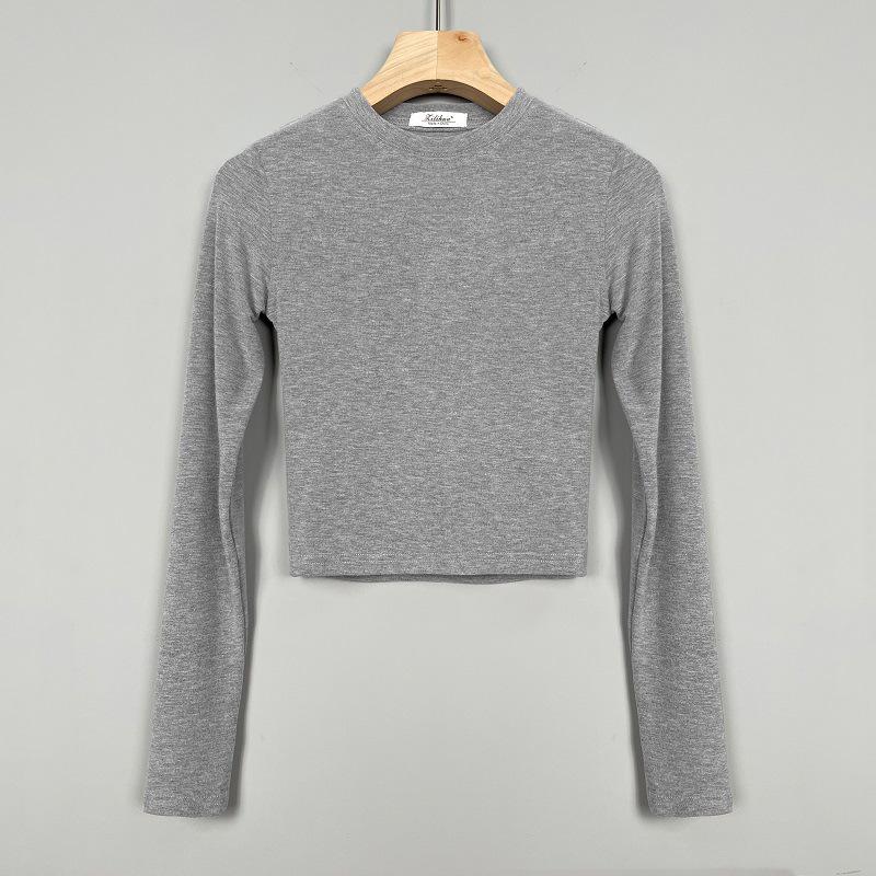 Dongdaemun Slim Fit Sexy Long Sleeve Cropped T-Shirt for Women