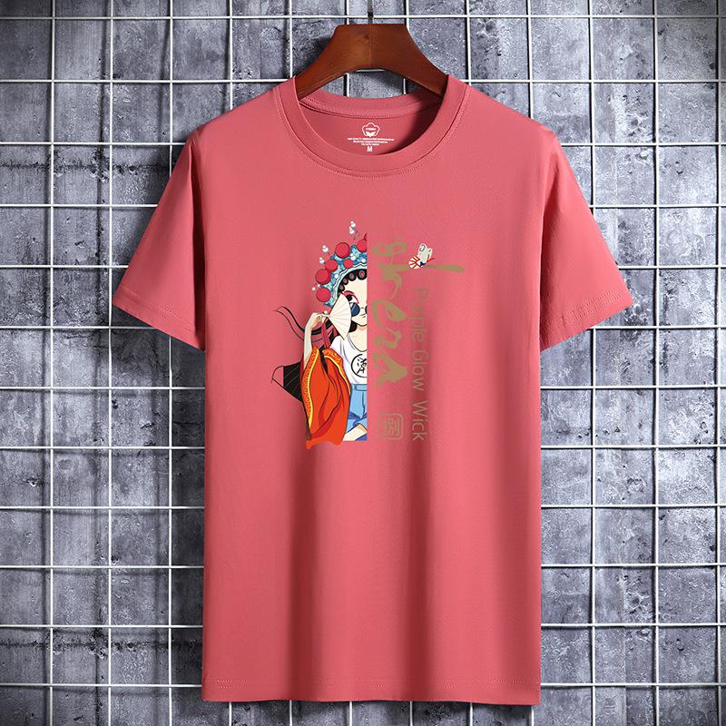 

Мужская модная футболка с принтом Пекинской оперы, футболка из чистого хлопка с короткими рукавами 5XL красное дерево