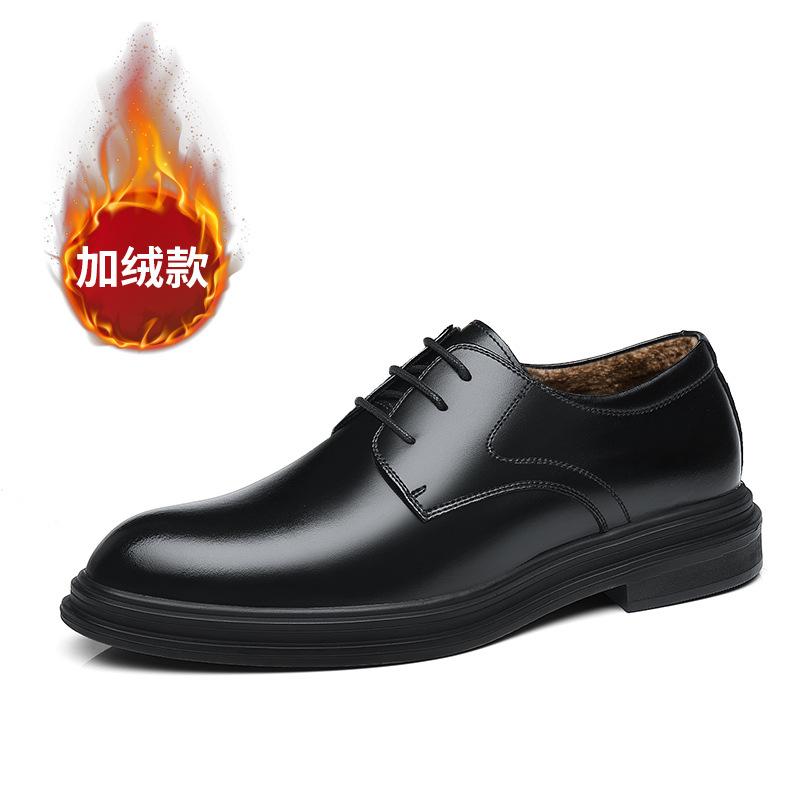 2025 Autumn and Winter Korean Version of British Style Velvet Business Dress Leather Shoes Men's Platform Business Wear Men's Shoes Heightening We