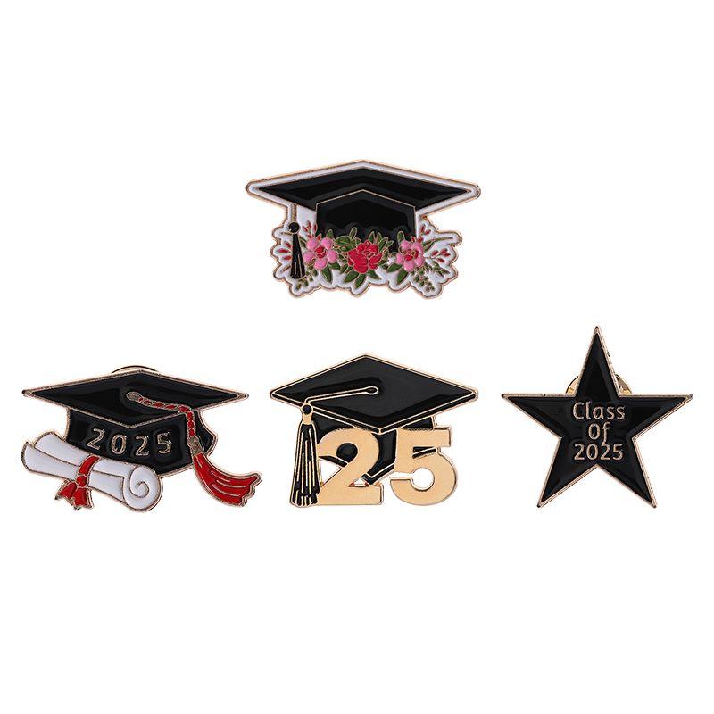 Graduation Season Enamel Pin Flower Bachelor's Hat Trencher Cap Brooches Lapel Badge Jewelry Souvenir Gifts For Students Friends