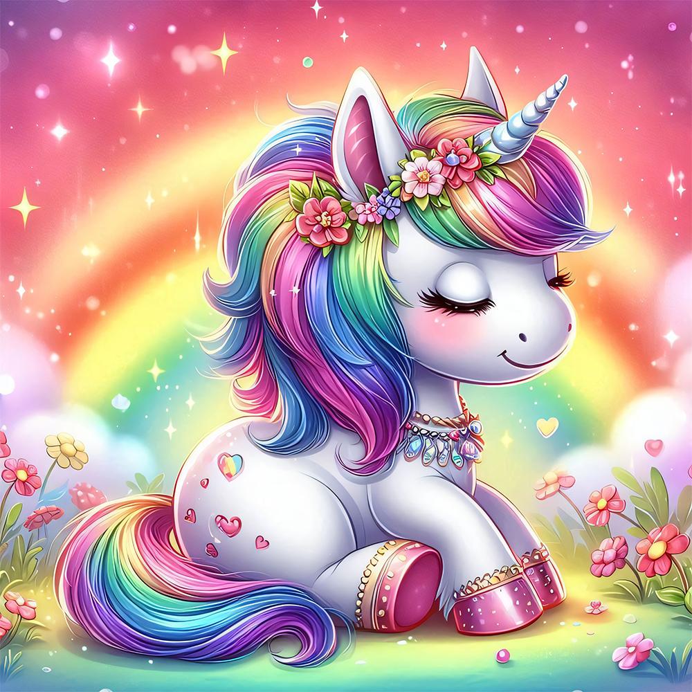5D Diamantmalerei Einhorn-Set Diamantkunst DIY Basteln Heimwanddekoration Regenbogen Blumendekor Vollbohrer Mosaikmalerei Kunst Geschenk