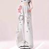 Girls Street Graffiti Cartoon Personality Straight Pants Middle and Older Children's Summer New Solid Color Drawstring Pocket Wide Leg Pants Tide