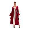 Plus Size Women's Golden Velvet Straps Flared Sleeves Vintage Medieval Dress Stage Performance Clothing