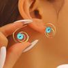 1 Pair Women Earrings Hollow Spiral Design Multi-Color Faux Gemstones Inlaid Electroplated Earrings Jewelry Accessories