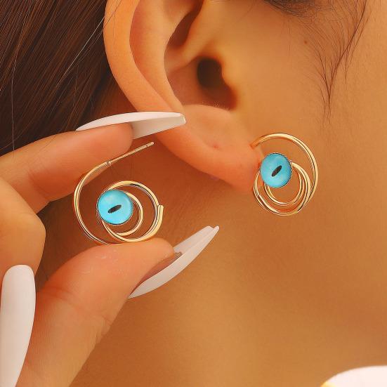 1 Pair Women Earrings Hollow Spiral Design Multi-Color Faux Gemstones Inlaid Electroplated Earrings Jewelry Accessories