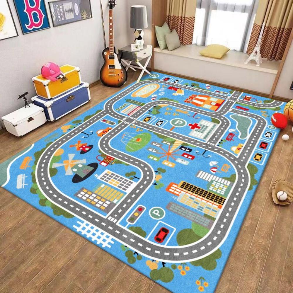 Fun Overview View of the Urban Road Carpet  Living Room Decor Sofa Rug Kid's Play Mat Bedroom Bedside Rug Kid Room Mat Doormat