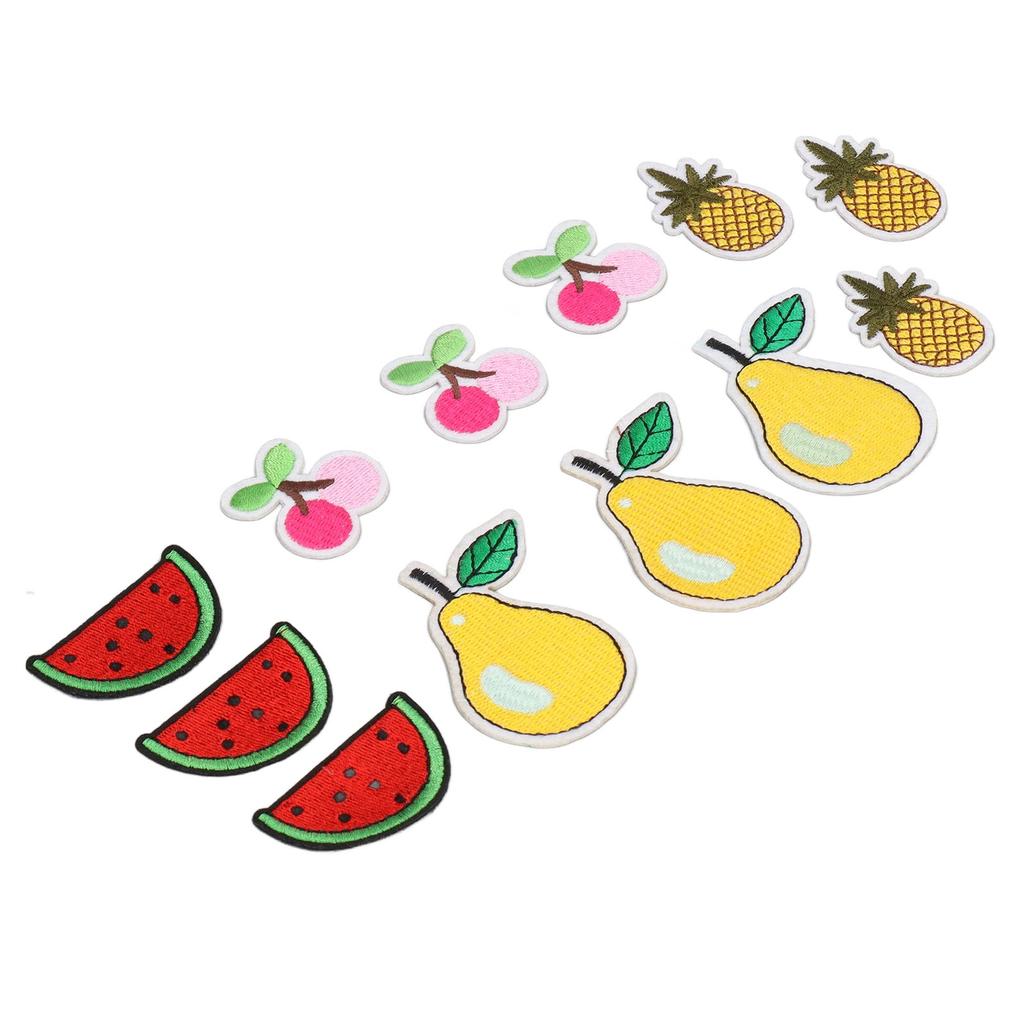 12Pcs Fruit Patches Cherry Ananas Pear Watermelon Cute Pattern Vivid Colors Iron On Patches for Bag Clothes Socks