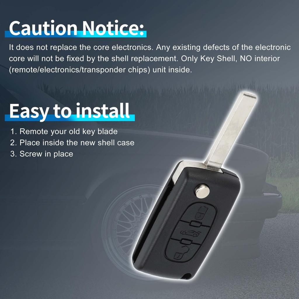 [A ABSOPRO] Peugeot 3 Button Key Shell Case Keyless Entry Remote Key Fob Replacement Case for 207