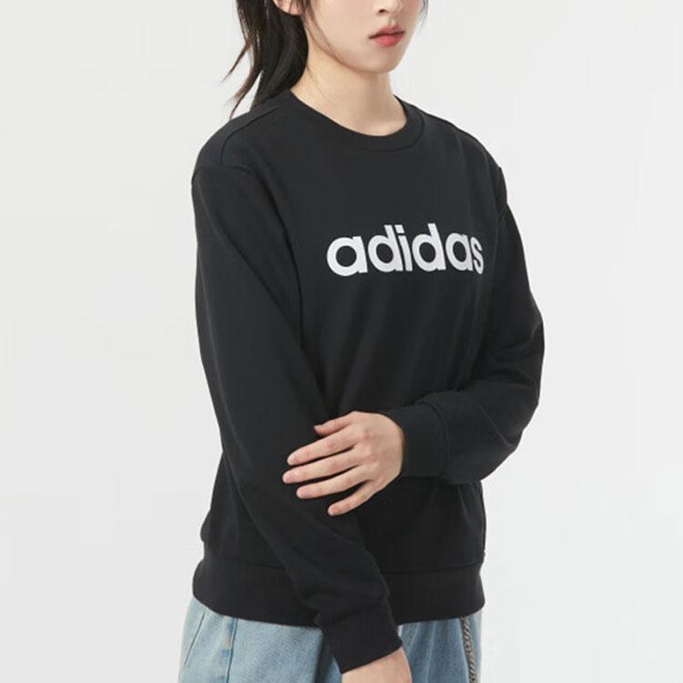 Adidas Color Block Letter Print Casual Crew Neck Long Sleeve Sweatshirt Women tops Black JJ0427