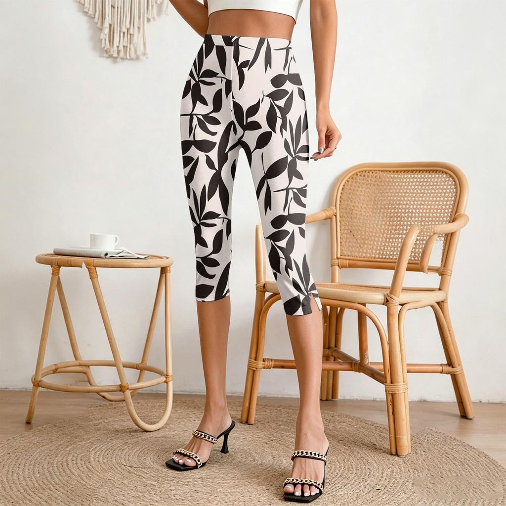 Women's Casual Pleated Pants with Elastic Waist, Slim Fit, Split Hem