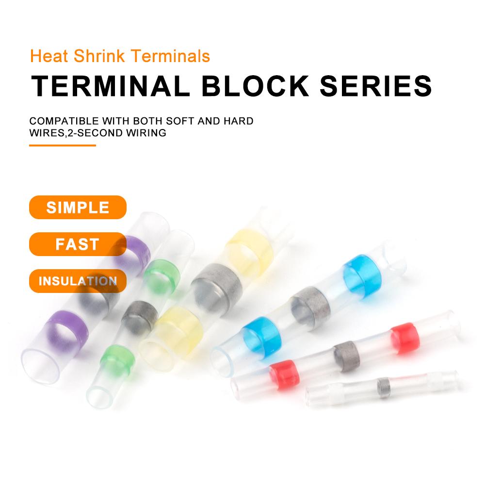 

100pcs Heat Shrink Wire Connectors Red Heat Shrink AWG 22 To 18 Butt Electrical Connectors Tinned Solder Sealed Terminals білий