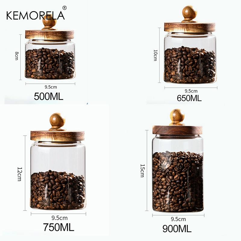 KEMORELA Coffee Bean Containers Airtight Food Containers Hermetic Pots for Food Container for Cereals Glass Jar With Lid Storage