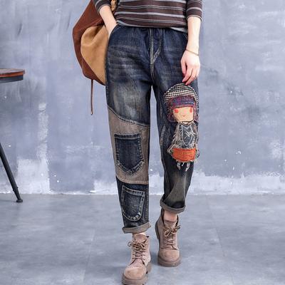 Women's Spring and Fall Single-layer Denim Straight Loose Trend Embroidery Casual Jeans