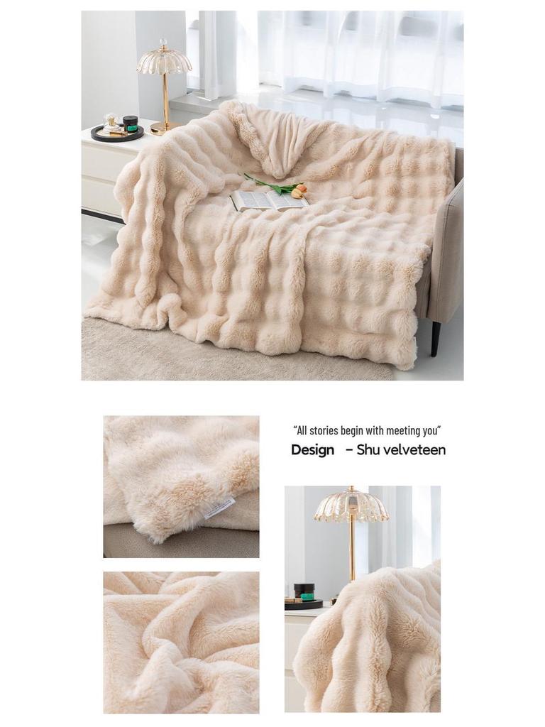 Cozy Plush Faux Rabbit Fur Blanket - All-Season Sofa or Office Nap Cover