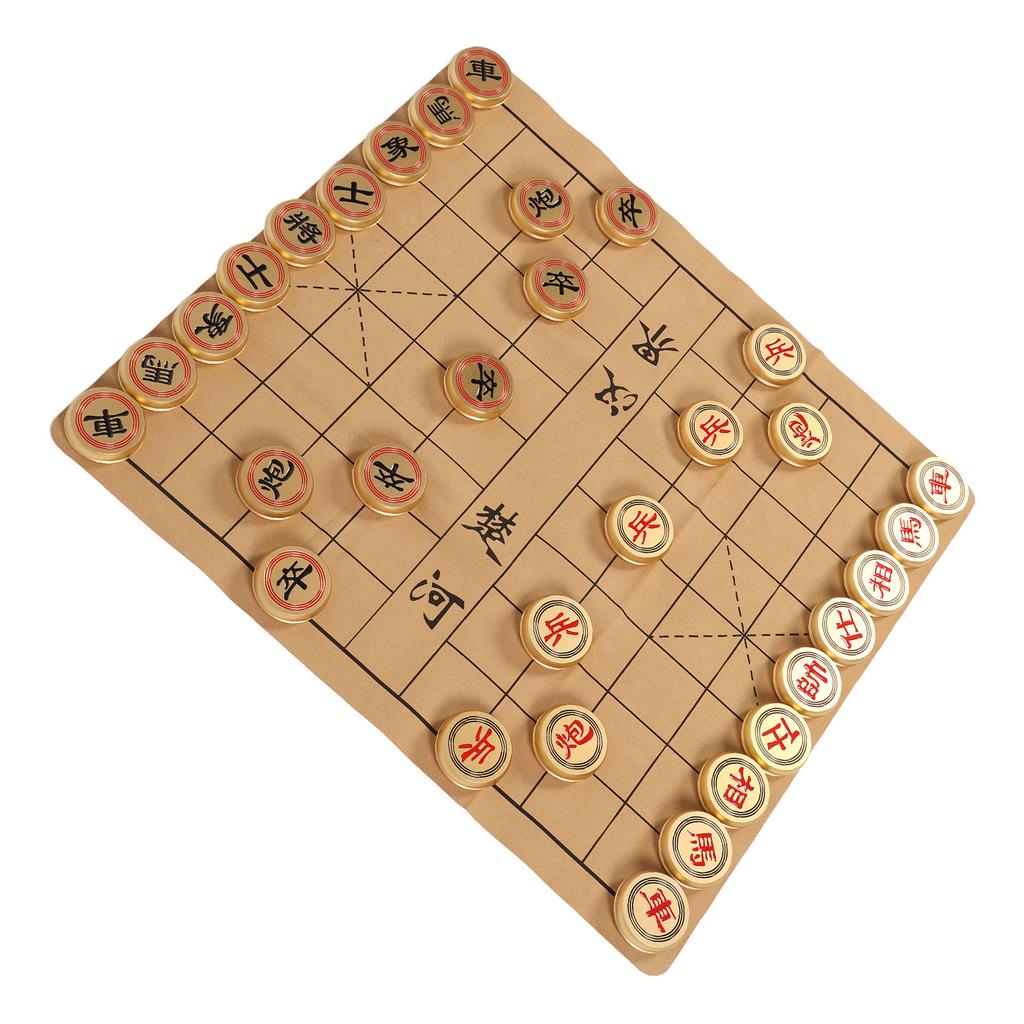 Chinese Chess Set Xiangqi Game Traditional Aluminium Golden Comfortable Touch with Storage Case Board Game for Collection