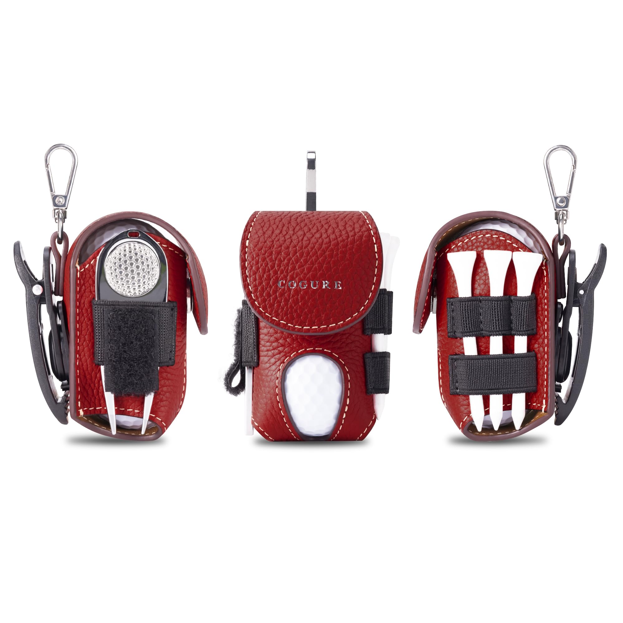 

COGURE Golf Ball Genuine for Men and Holds 2 Green Glove Rotating Gift Box Right Hip Red CopGBC-R Case, Leather, Women, Balls, Tee, Fork, Marker,