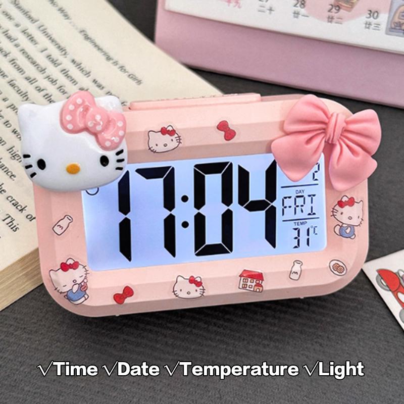 Sanrio Hello Kitty Wecker Cartoon Mini Kitty Katze Nachtleuchtende Wecker Wohnheim Desktop Ornament Student Wecker