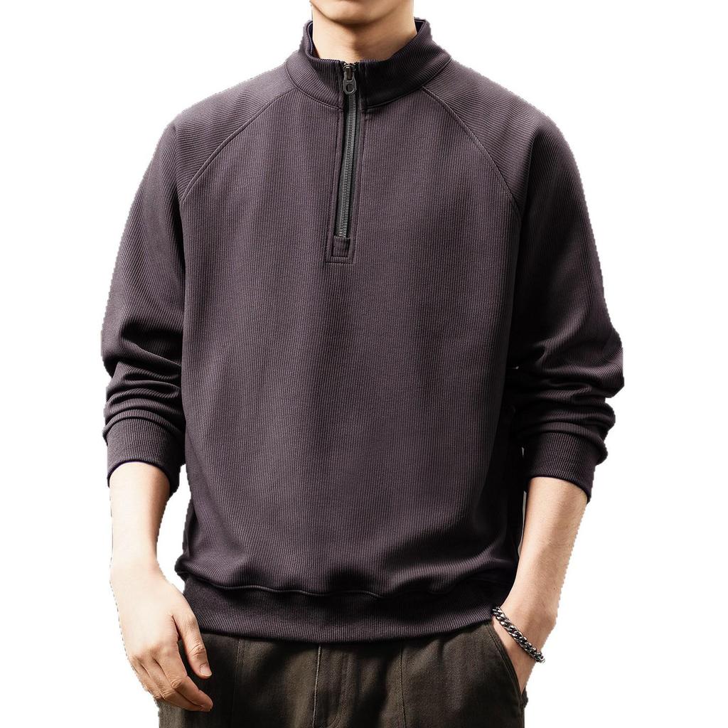 Men's Retro Half-Zip Heavyweight Hoodie - Winter Velvet, Loose Fit, Stand Collar, Large Size.