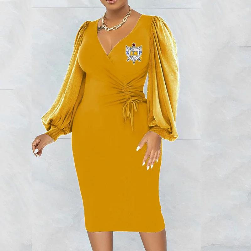 Elegancka jesienna sukienka bodycon z dekoltem w serek dla kobiet