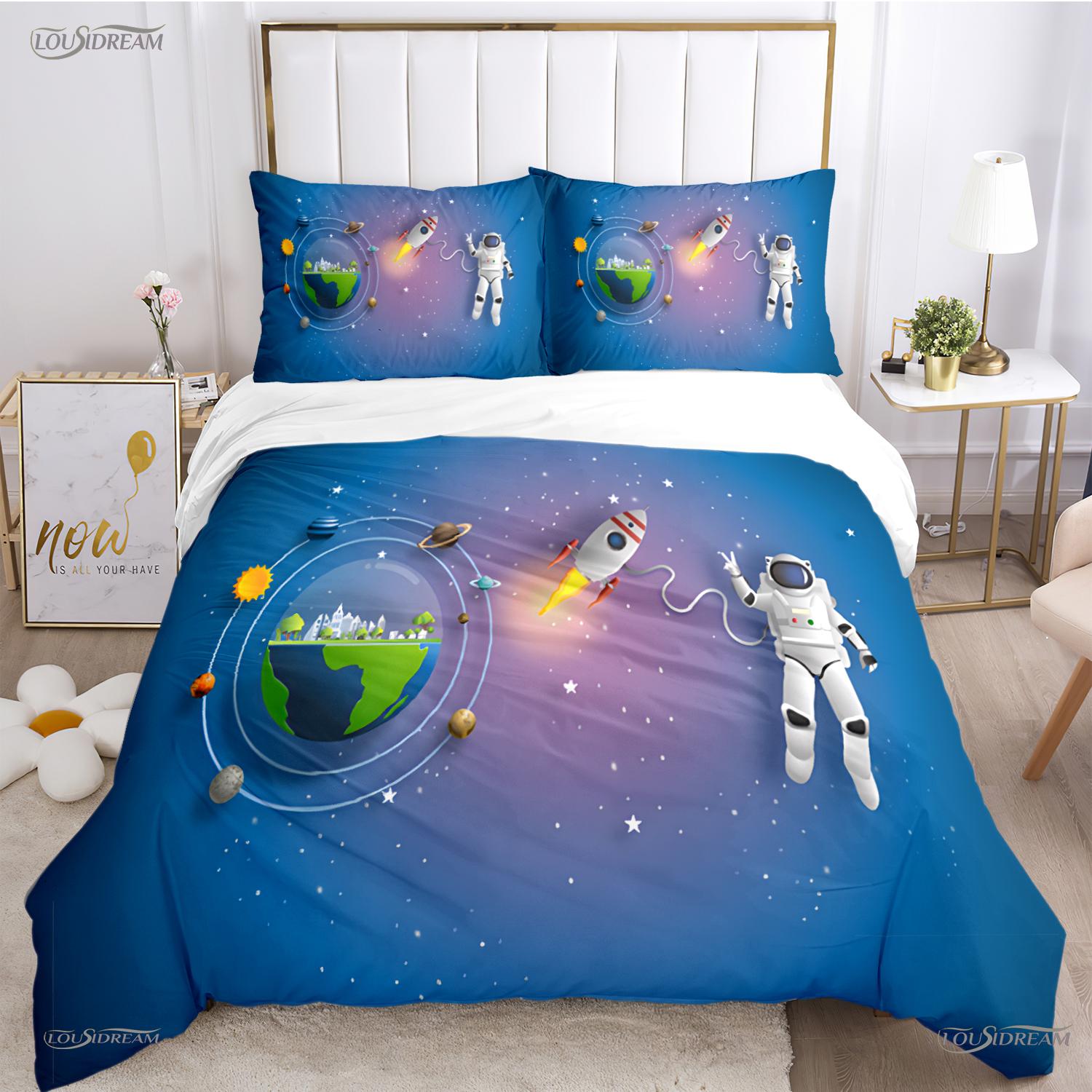 

Comforter Space Astronaut King Size Extra Large Cartoon Cute Bedding Set Soft Skin-Friendly Suitable For Teenagers Kids Boys Comforter (quilt)-EU Single(135*200cm)3pcs