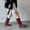 New square head bow pig nose mid boots 2025 autumn and winter new Spice Girl fashion versatile thick heel knight boots