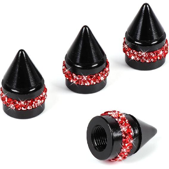 Bling Tire Valve Caps, Handmade Crystal Rhinestone Dimand Tire Caps, 4 Pack Aluminum Alloy Universal Valve Stem Caps Bling Car Accessories for