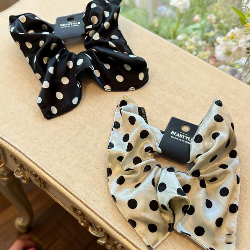 Korean Chic White Polka Dot Scrunchie Scarf for Women