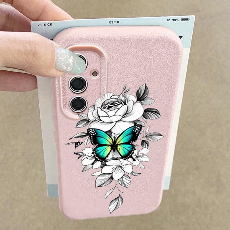 Butterfly Pattern TPU Soft Slim Case For Samsung S25 S24 FE S23 Ultra S22 S21 A16 A56 A36 A55 A15 Leather Texture Shockproof Matte Phone Cover