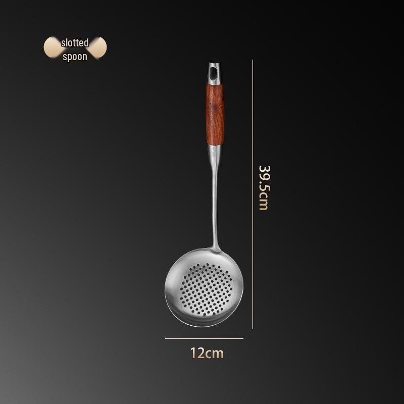 304 Stainless Steel & Pear Wood Kitchen Utensil Set - Stir-Fry Spatula, Skimmer, Frying Spatula, Rice Spoon.