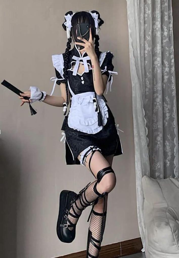Chinesische Lolita Chinesisch Beliebt für High-School-Schüler Größe [CAWILXHA] Kleid, Cosplay, Schwarz, Sexy, Kleid, Stil, (Weißes Set, S)