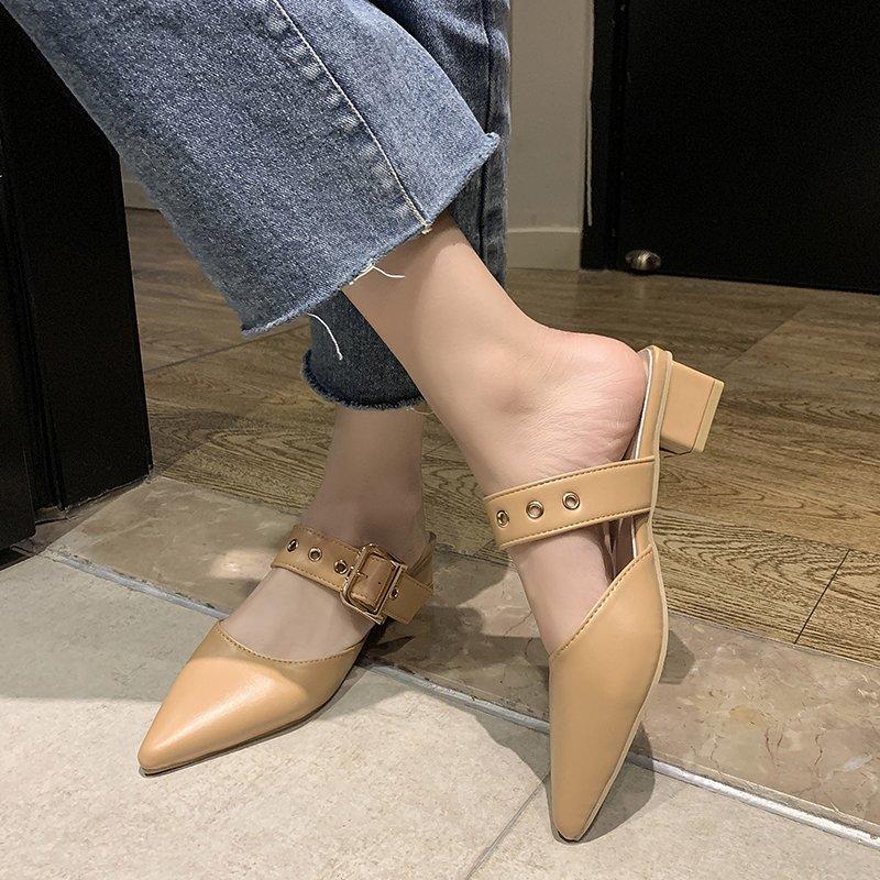 Fashion Women Slippers Casual Low Heels Shoes 2025 Spring Summer Leather Pointed Shoes Women New Soft Designer Slippers
