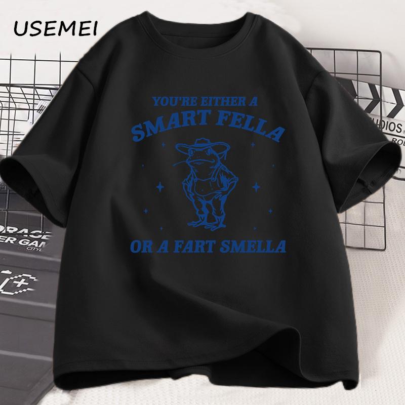 Men's Graphic T Shirts Are You A Smart Fella or Fart Smella Vintage Style T Shirt Retro Cartoon Tshirt Weird  Cowboy Frog Tees
