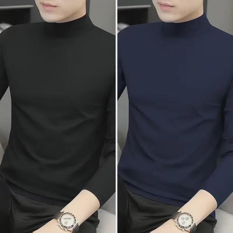 2-Pack Men's Modal Mid-Neck Long-Sleeve T-Shirts for Spring and Autumn