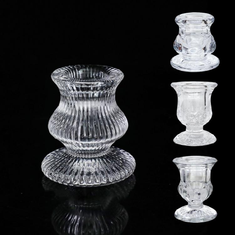 2pcs Clear Glass Candle Holder for Taper Candle for Wedding Table Setting &Holiday Decoration, Solid Base Candle Holder