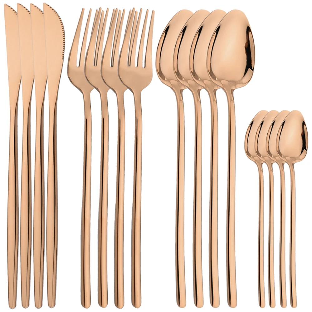 16dílná sada příborů z nerezové oceli, nádobí, nůž, vidlička, lžíce, zrcadlo, zlatý příbor, balíček, kvalitní sady příborů