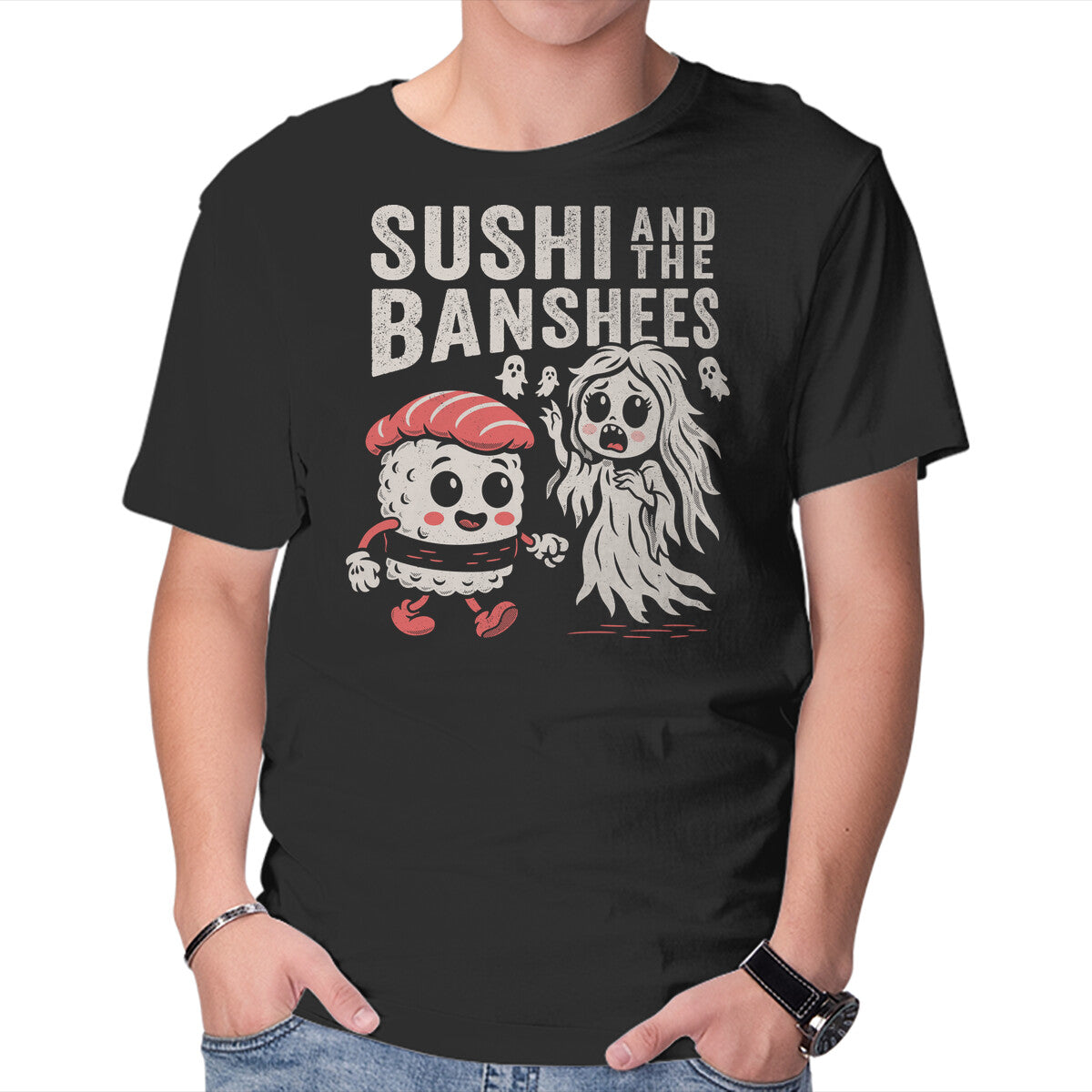 Unisex Crew Neck T-Shirt Sushi And The Banshees Graphic Short Sleeve Casual Tee L