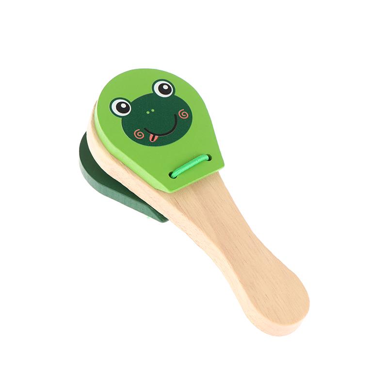 Kids Cartoon Wooden Castanets Five-stud Rattle Bells Baby Clapper Handle Musical Instruments Toys Educational Toys For Children