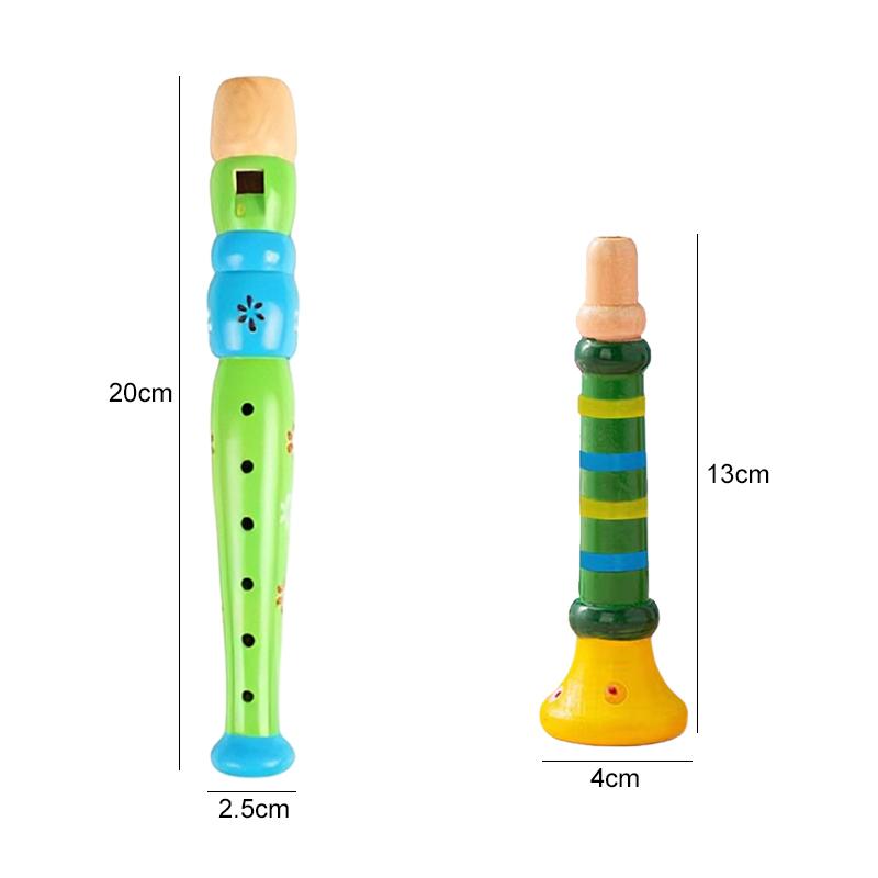 Wooden Flute Trumpet Set Children Horn Multi-color Puzzle Musical Instrument Toys Early Educational Montessori Toy for Kids TMZ