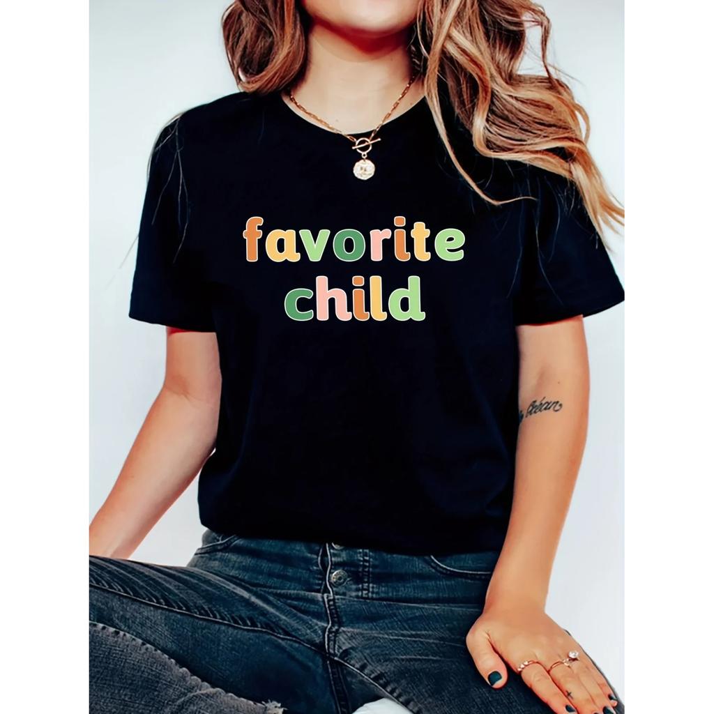 Favorite Child Letter Graphic Short Sleeves Casual Tops Fashion Loose Comfortable Crew Neck Sports T-shirt Women's Activewear