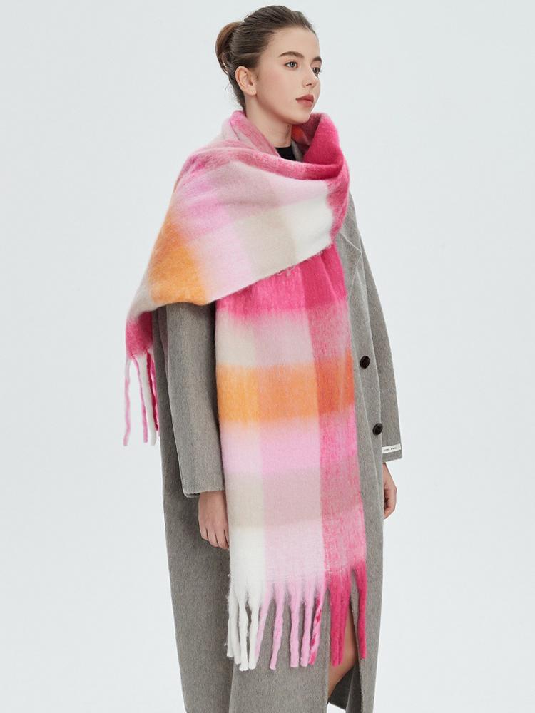 Winter Women Knitted Scarf Headscarf Casual Preppy Rainbow Plaid Tassel Scarve Elegant Lady Mujer Thick Wrap Shawl New Christmas
