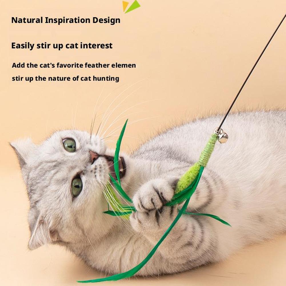Cat Teasing Toy Interactive Tail Grass Dog Sage Feather Long Pole Cat Teasing Stick Bite Resistant Cat Sound Toy Pet Supplies