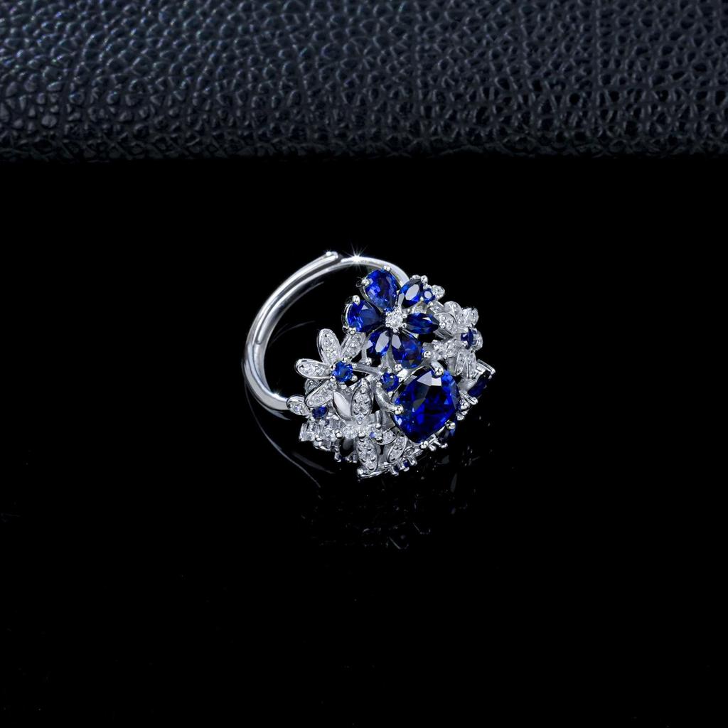 S925 Sterling Silver Sapphire Ring with Diamond Accents