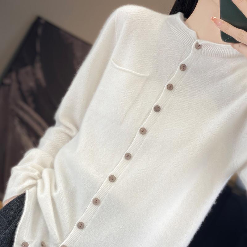 Женский кашемировый кардиган с круглым вырезом 95 шерсть зимний вязаный пуловер осенний свитер кашемировый свитер M белый 2857₽
