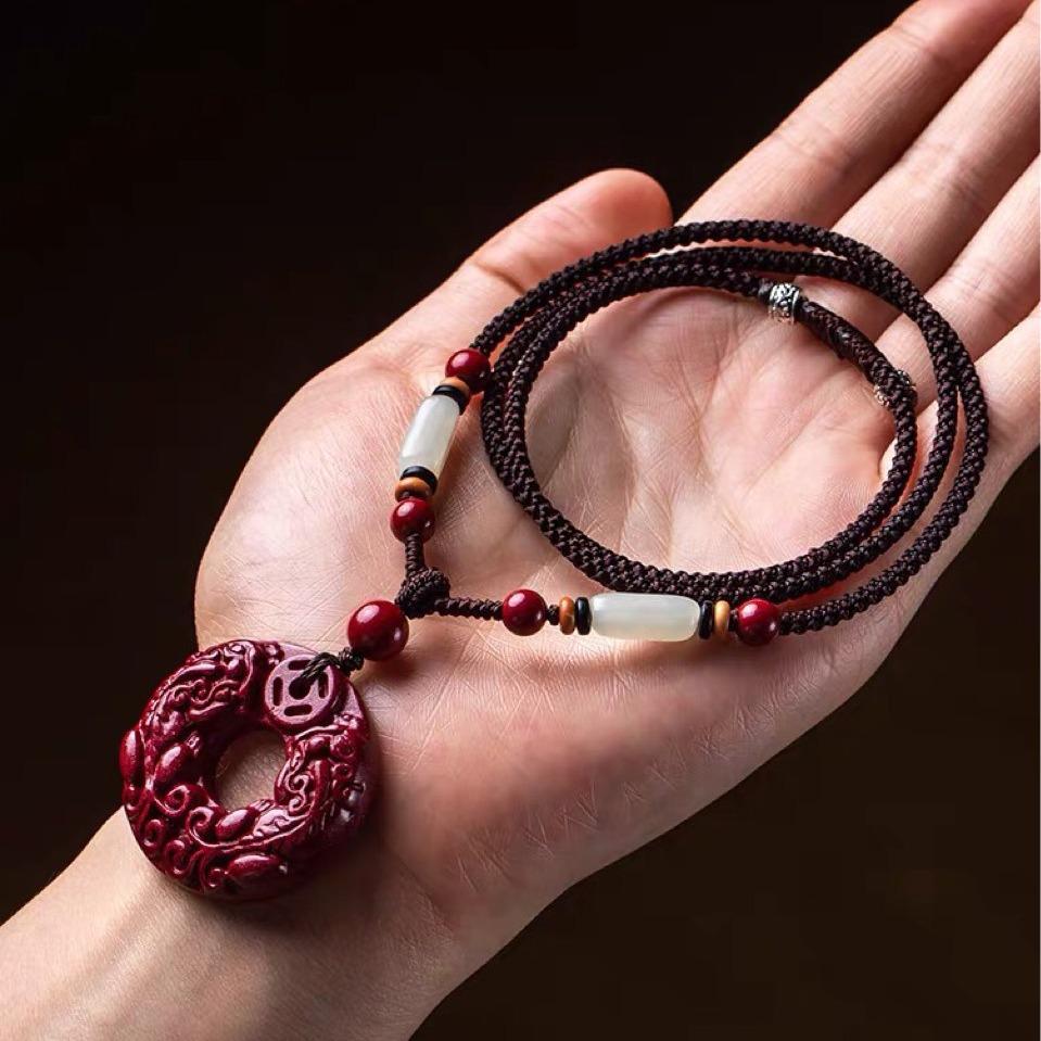 Cinnabar Pixiu Pendant Necklace with Genuine Purple Gold Sand, Hetian Jade, and Safety Buckle. Suitable for Men and Women.